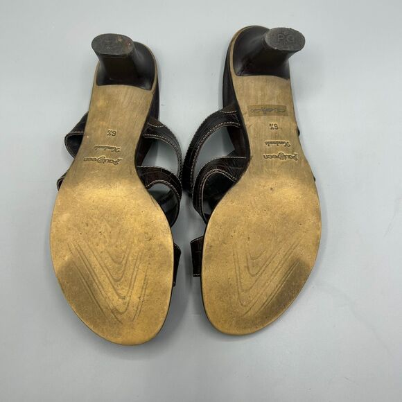 Paul Green Sandals Heel Brown Croc Leather Open Toe Slip On Shoes Size 6.5 - Picture 10 of 11